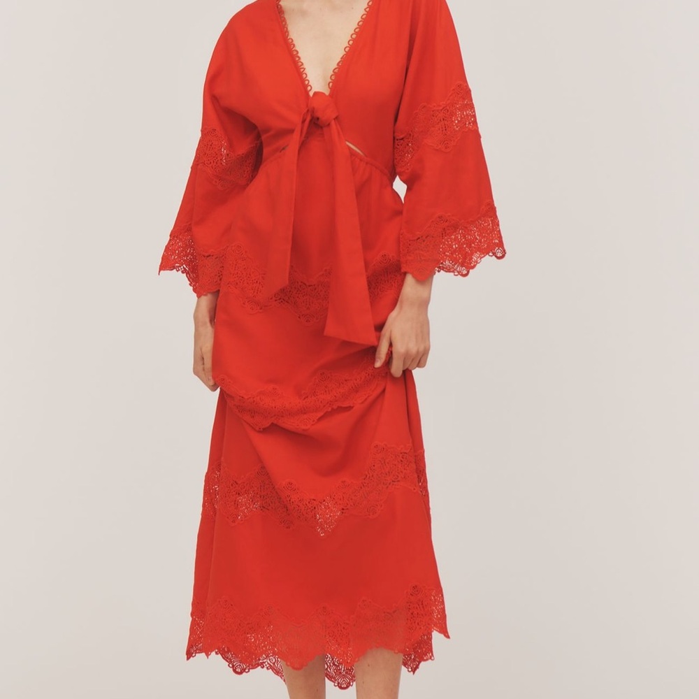 FARM Rio Vibrant Red Lace Dress